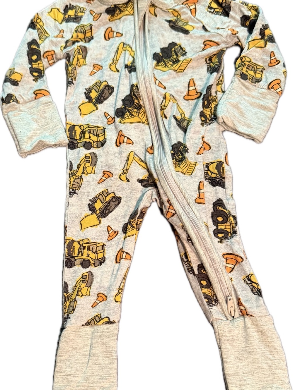 Baby’s Construction Print One-Piece Bamboo Pajamas - Gray & Yellow